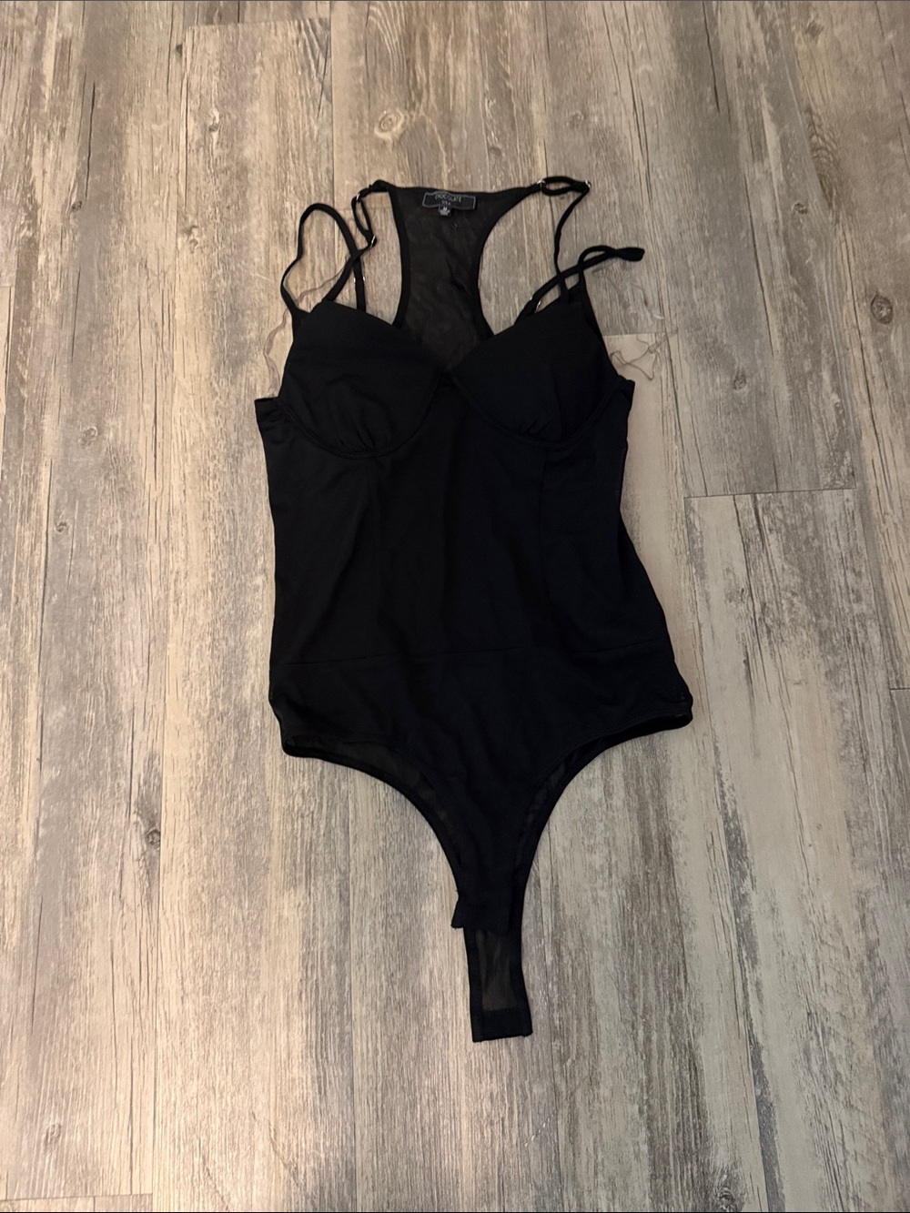 Chocolate Black Mesh Racerback Bodysuit